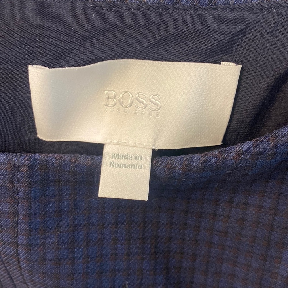 BOSS woman’s 12 black and navy small plaid boat neck dress.